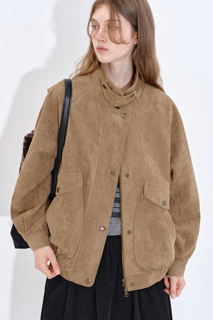 Soft Mist Khaki Suede Leather Jacket