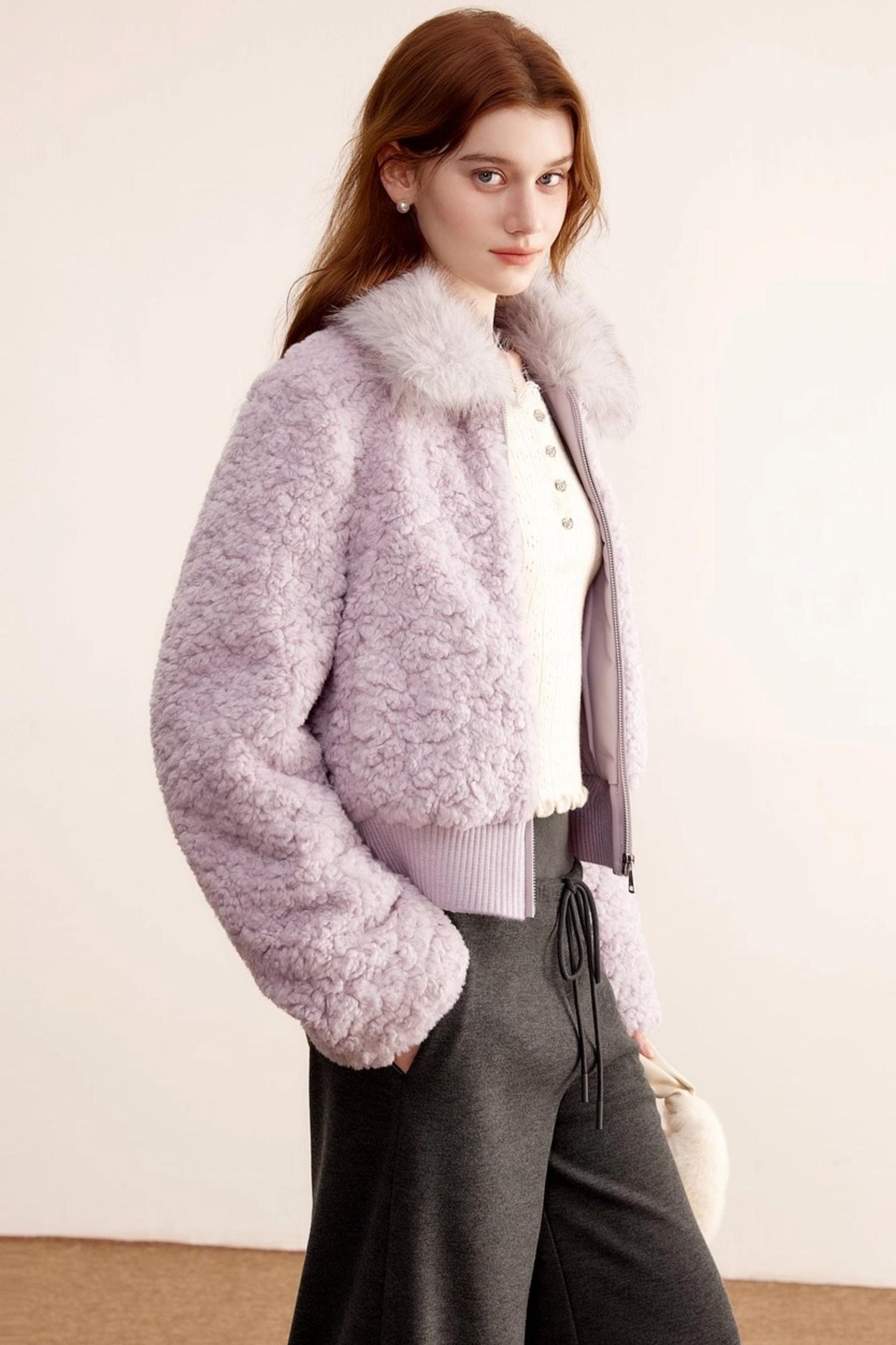 Purple Lamb Wool Fur Coat