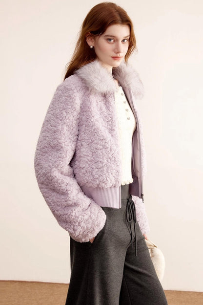 Purple Lamb Wool Fur Coat