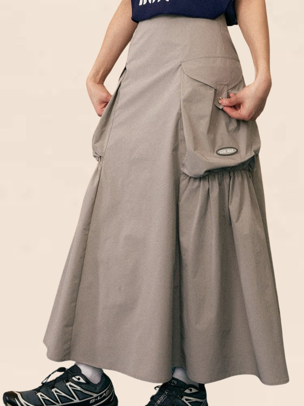 Large Pocket Midi Cargo Skirt