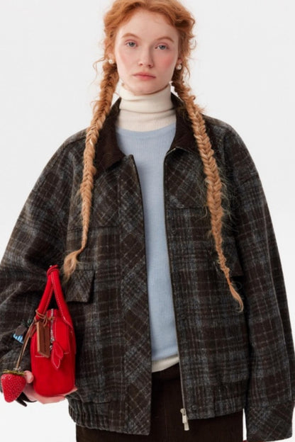 Plaid Woolen Barn Coat