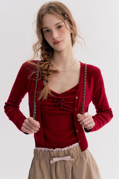 Red Knit Suspender Set