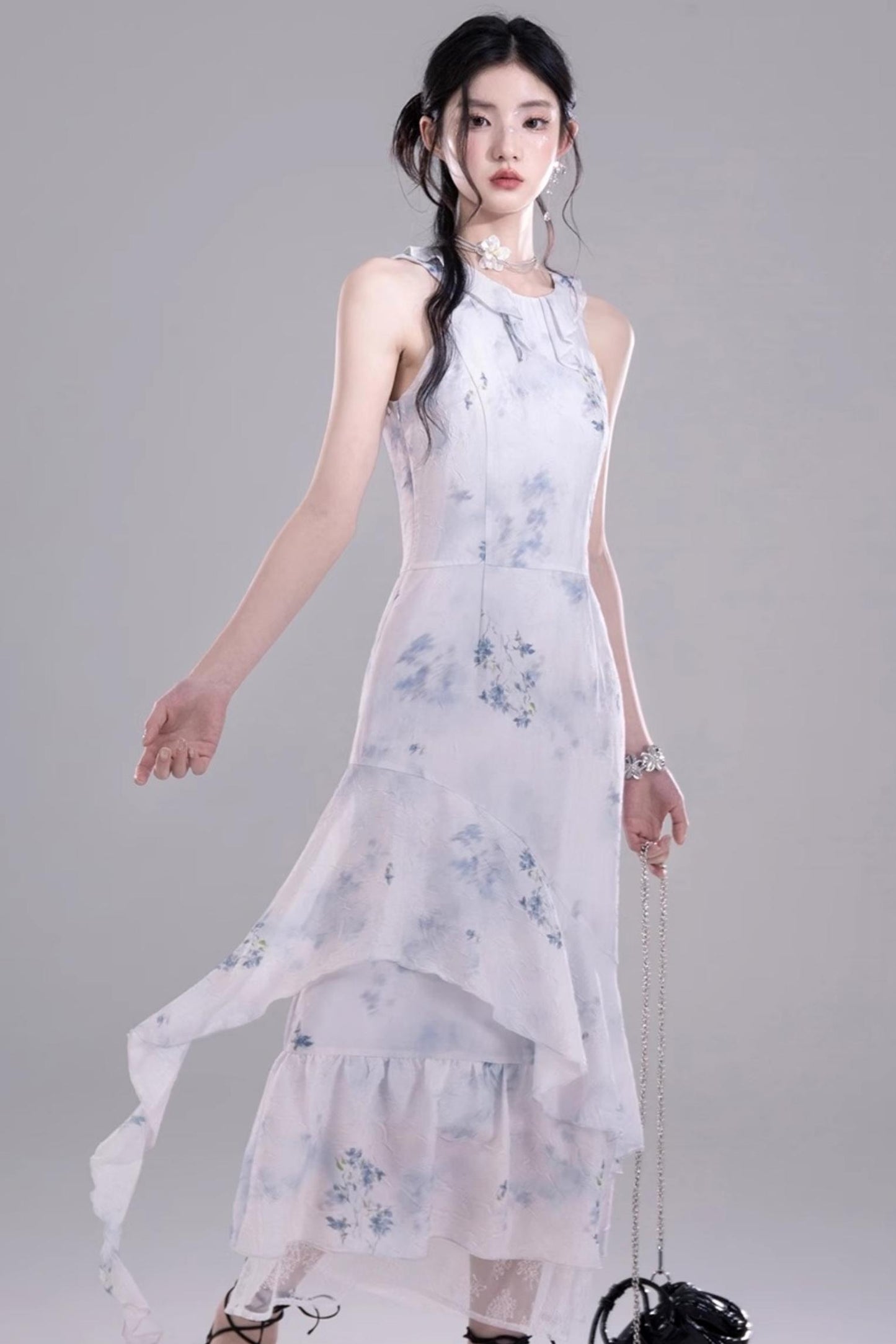 Fluid Floral Cascade Dress