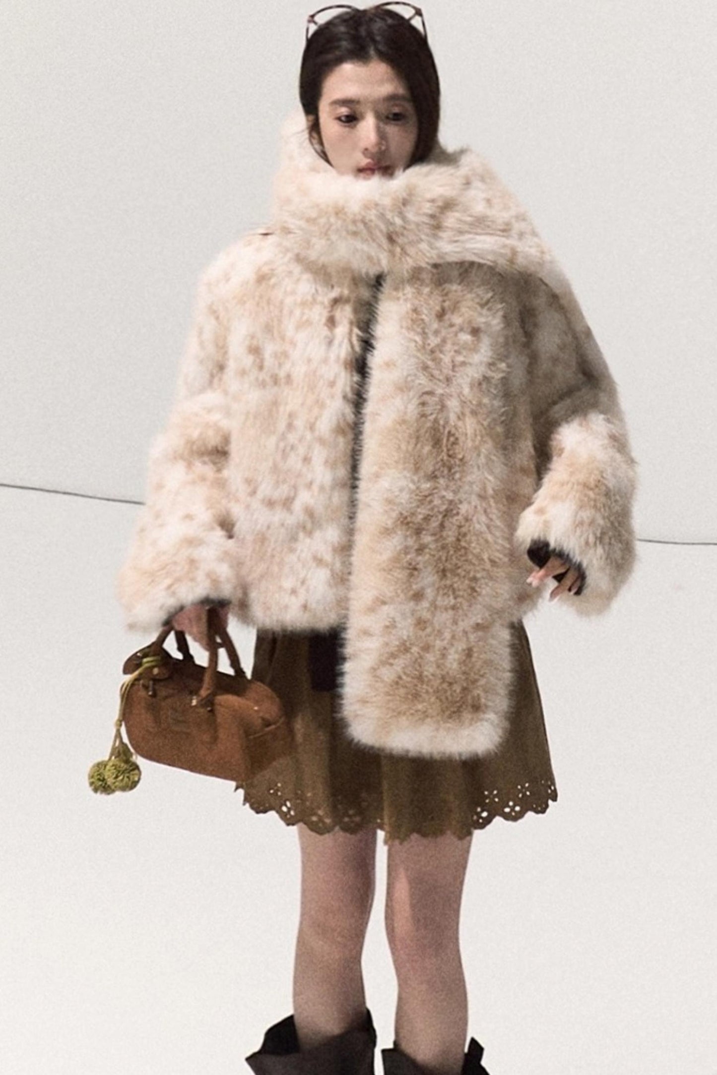 Girlish Leopard Print Fur Coat Set-Up