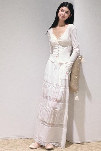 Stretch Linen Large V-Neck Cardigan