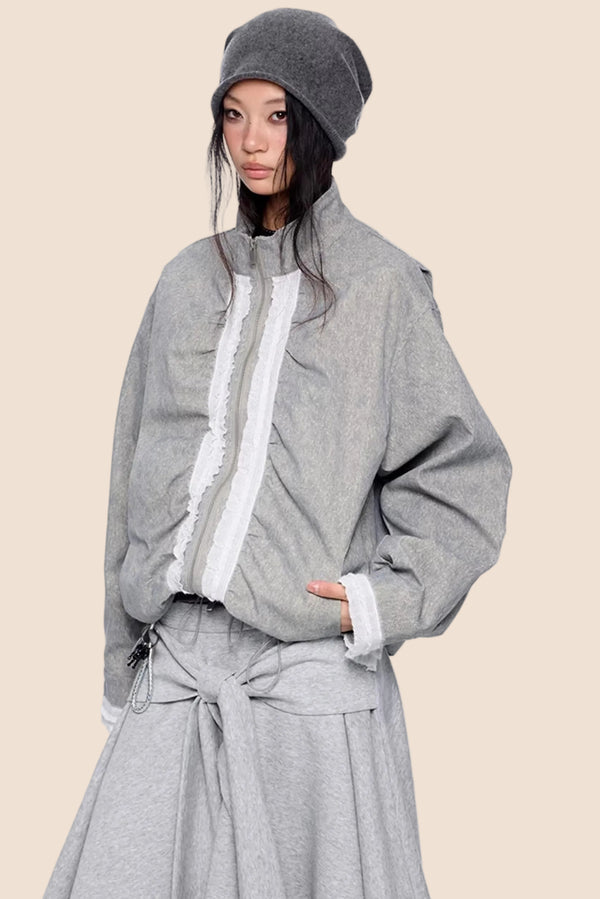 Drawstring Lace Zipper Jacket
