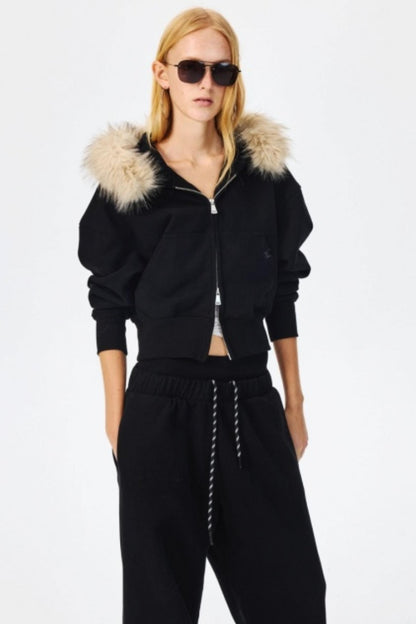 Fur Collar Hooded Sweatshirt Set-Up