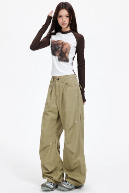 Functional Pleated Stud Cargo Pants