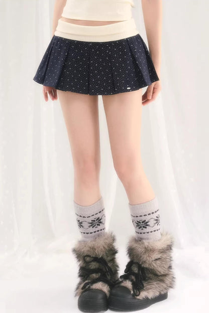 Color-Blocked Pleated Floral Skirt