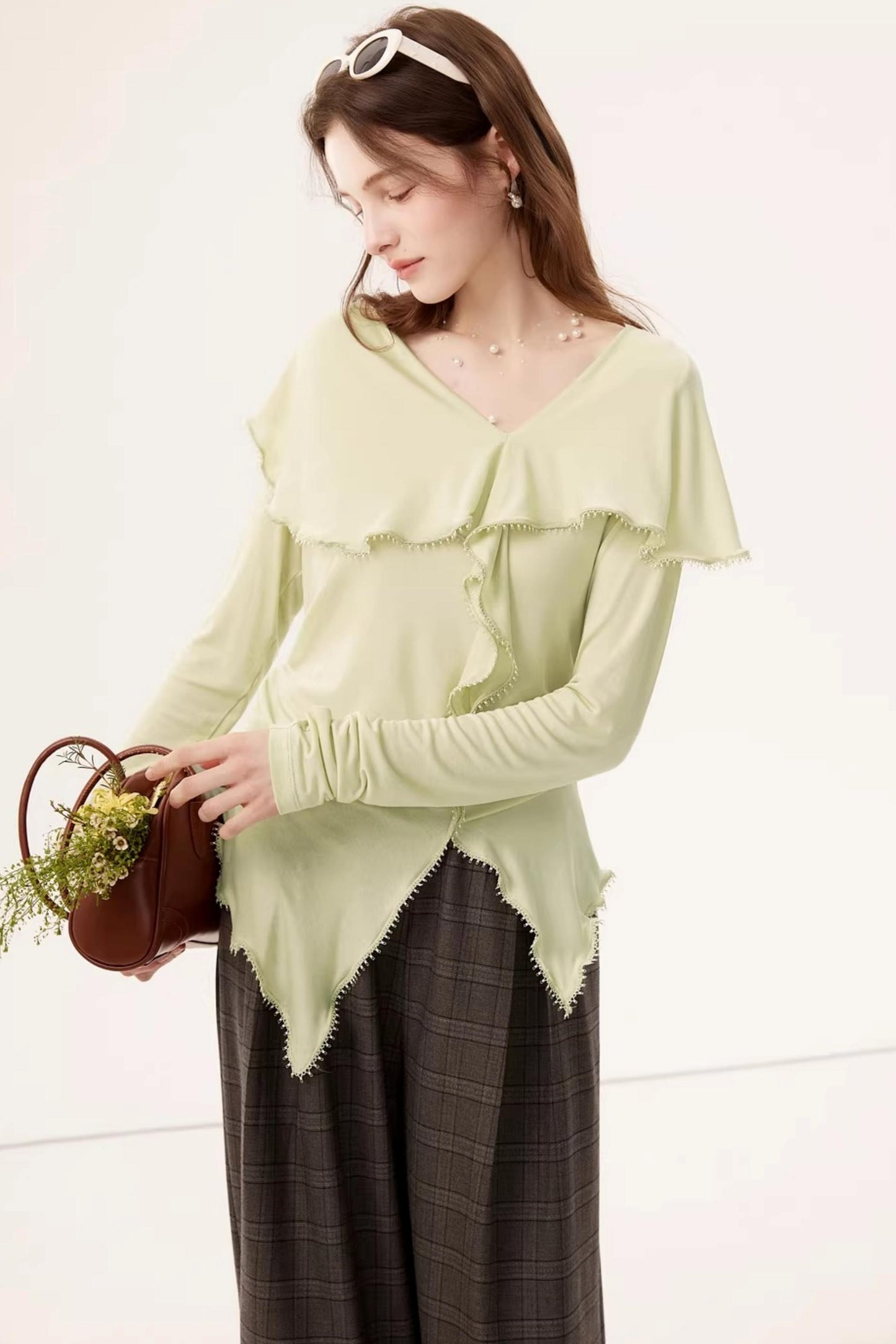 Retro Plaid Curved Pants