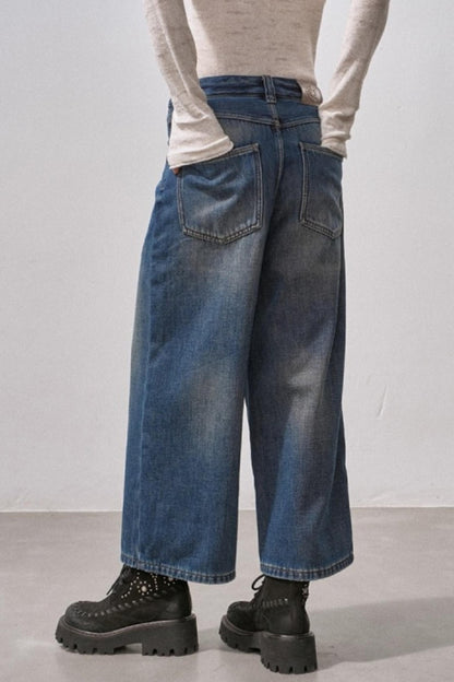 Retro Fleece-Lined Cropped Jeans