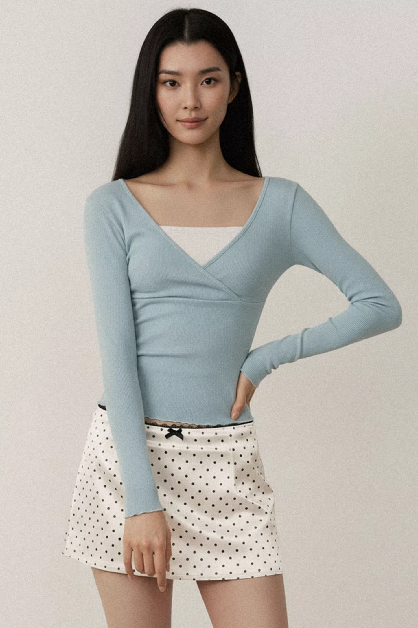 Contrast Color Cross V-Neck Top