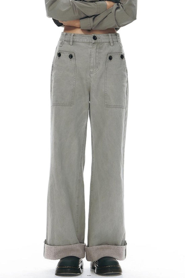 Knit Button Hem Pants