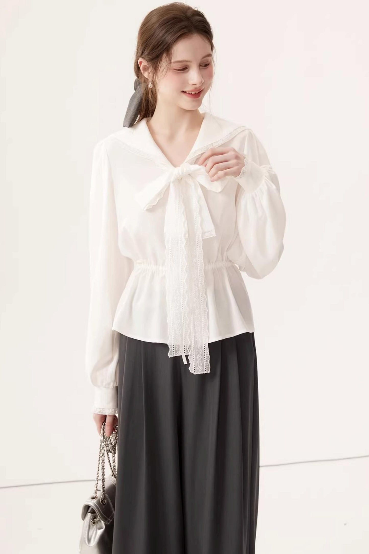 Gray High-Waisted Suit Pants