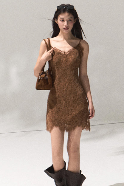 Velvet Lace Slim Silhouette Dress