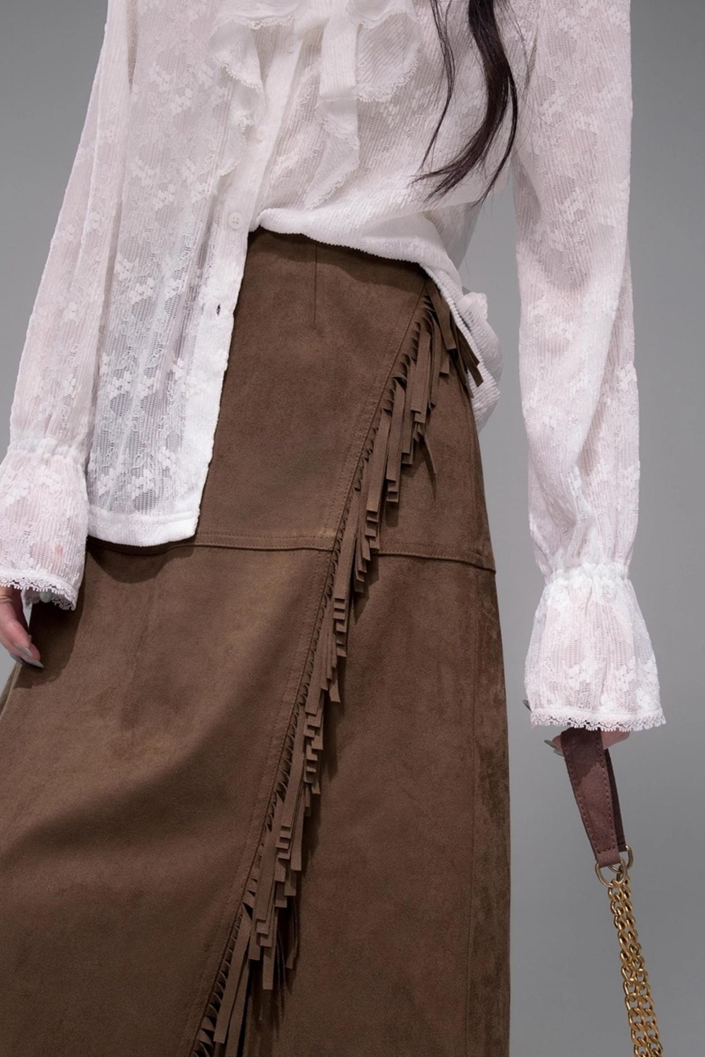 White Cloud Gauze Ruffled Shirt Set