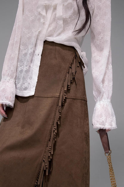 White Cloud Gauze Ruffled Shirt Set