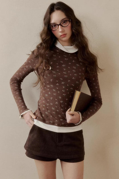 Floral Knit Long-Sleeve Top