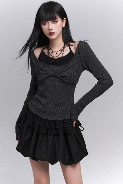 Early Gray Sleeve Halter Top