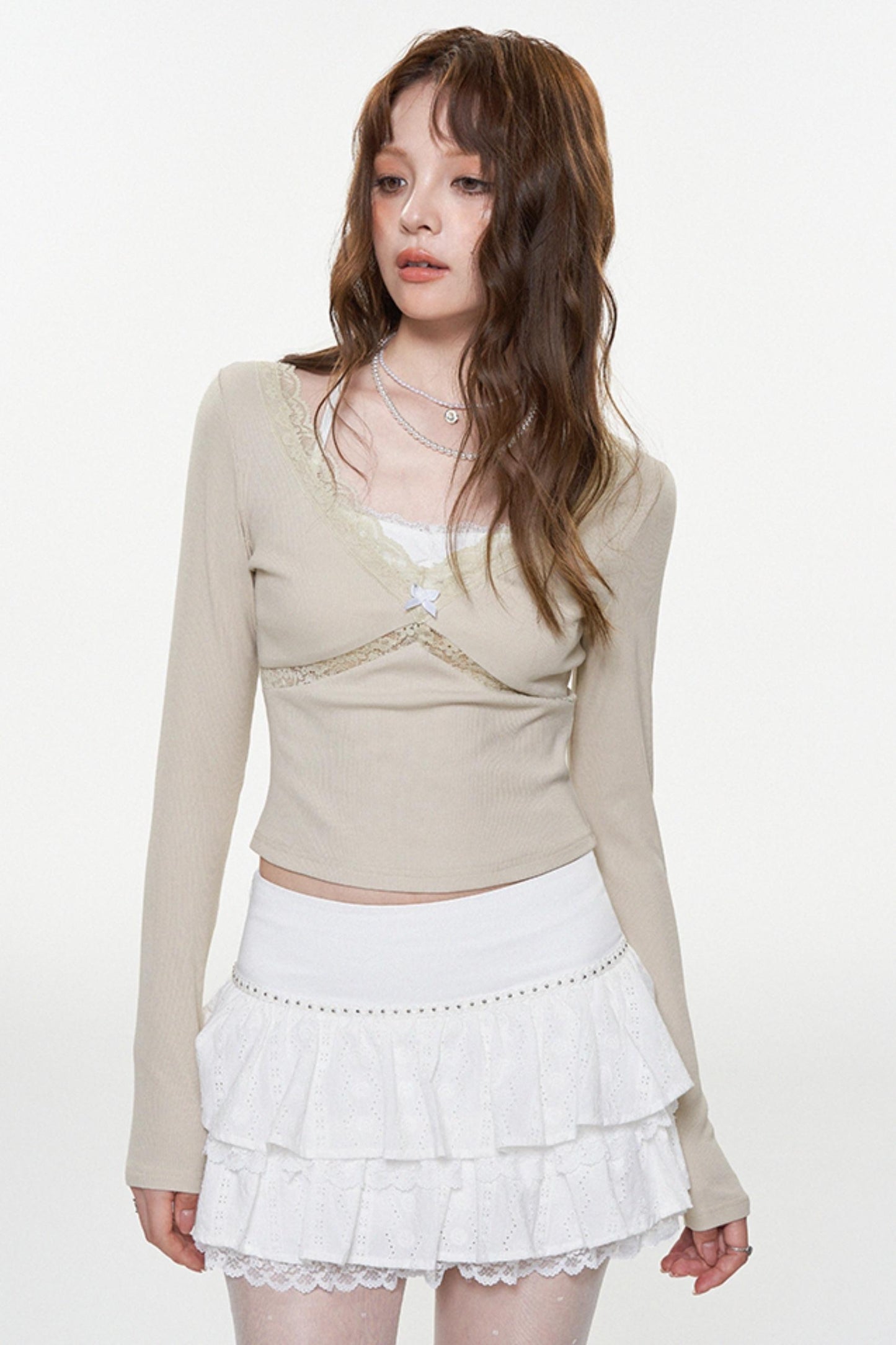 Khaki Lace-Up Long Sleeve Top
