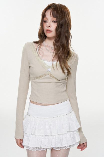 Khaki Lace-Up Long Sleeve Top