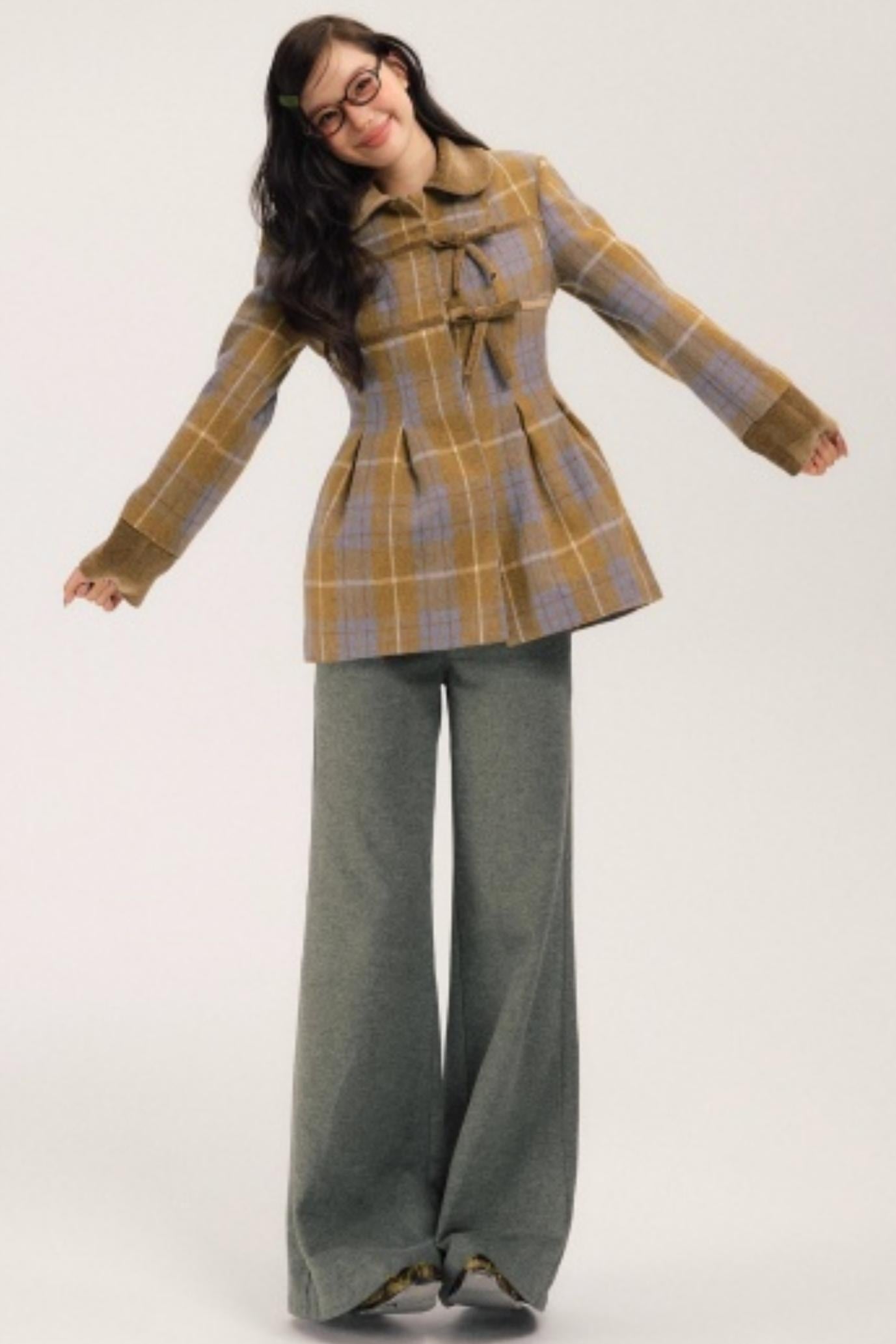 Plaid Patchwork Woolen Coat