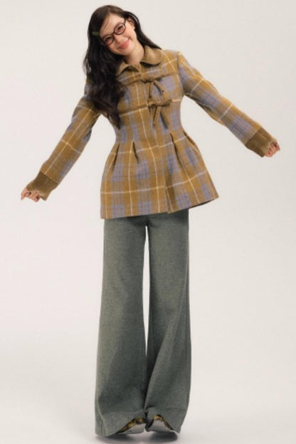 Plaid Patchwork Woolen Coat
