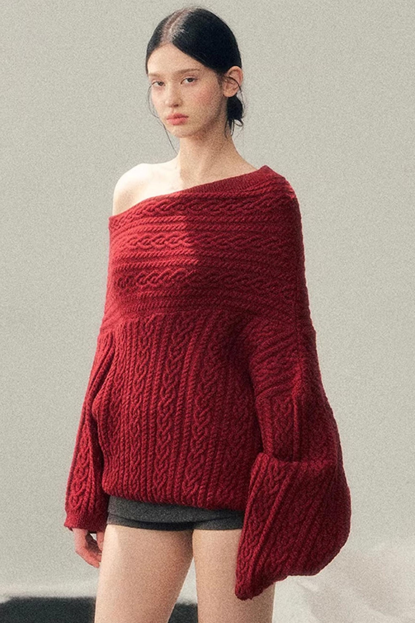 American Off-Shoulder Cable Sweater