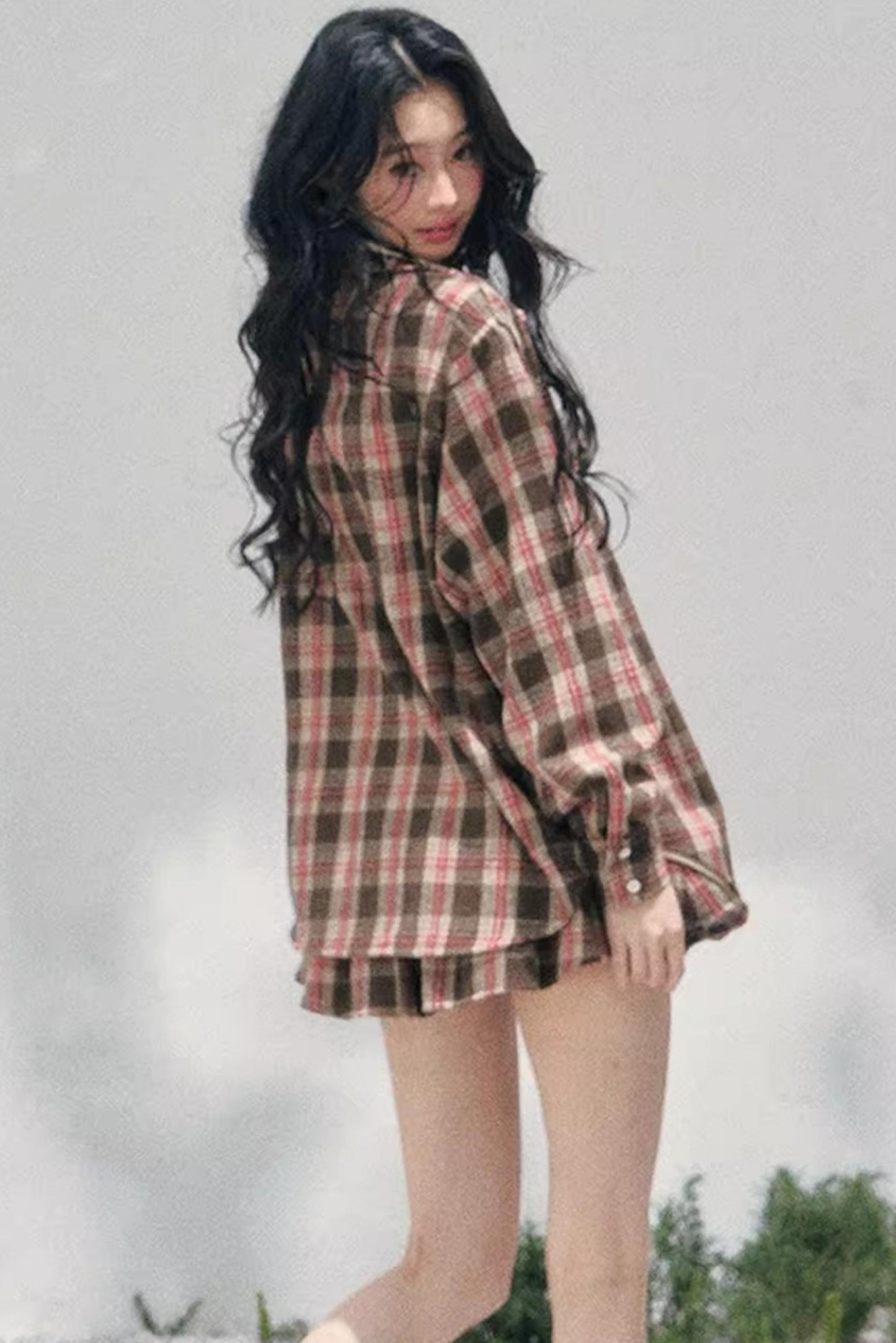 British Cafe Plaid Shirt and Short Skirt Set-Up