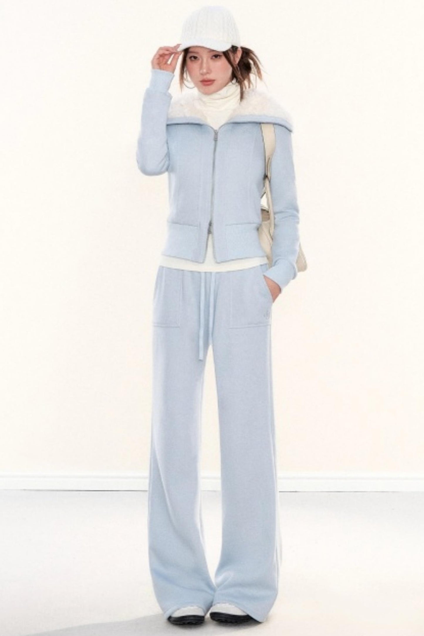 Lapel Fleece Slim Sweatshirt Jacket Set-Up