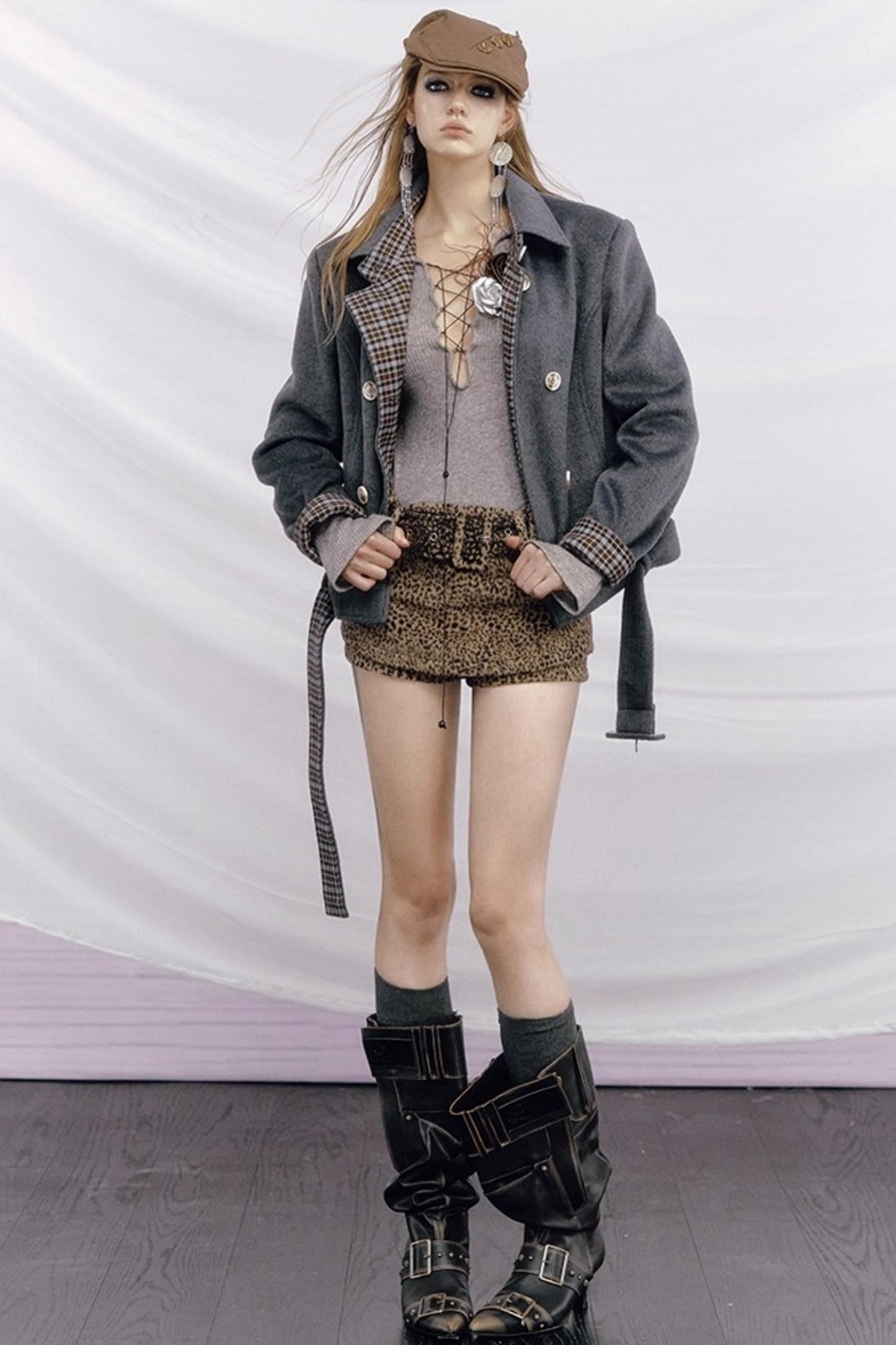 Leopard Print Wool Skirt Pants