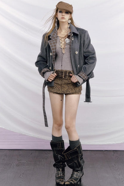 Leopard Print Wool Skirt Pants