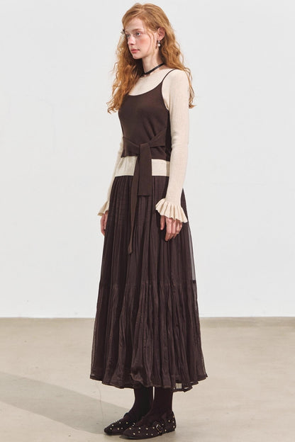 Fake Two Contrasting Lace-Up Top