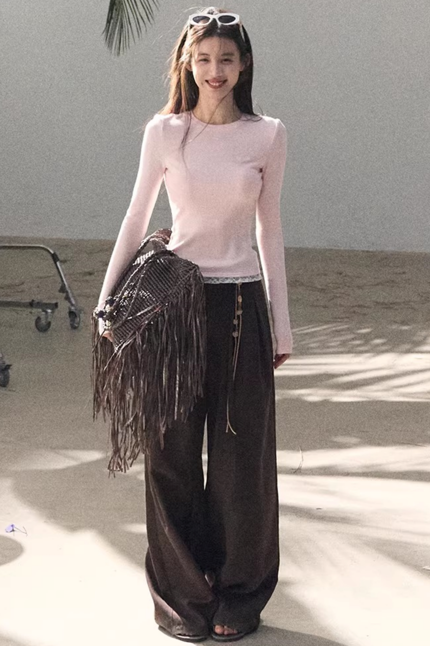 Lange Hose aus plissiertem Mikro-Samt