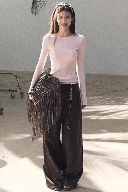 Lange Hose aus plissiertem Mikro-Samt