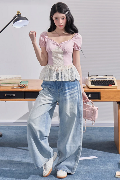 High-Waisted Drapey Denim Pants