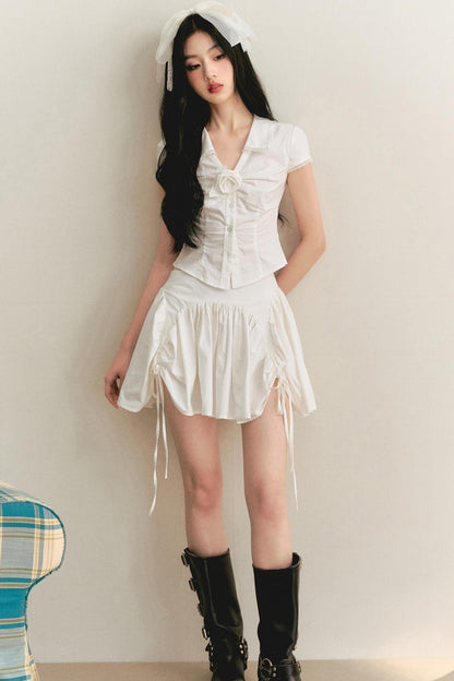 Light Lace-Up Pleated Skirt Set-Up