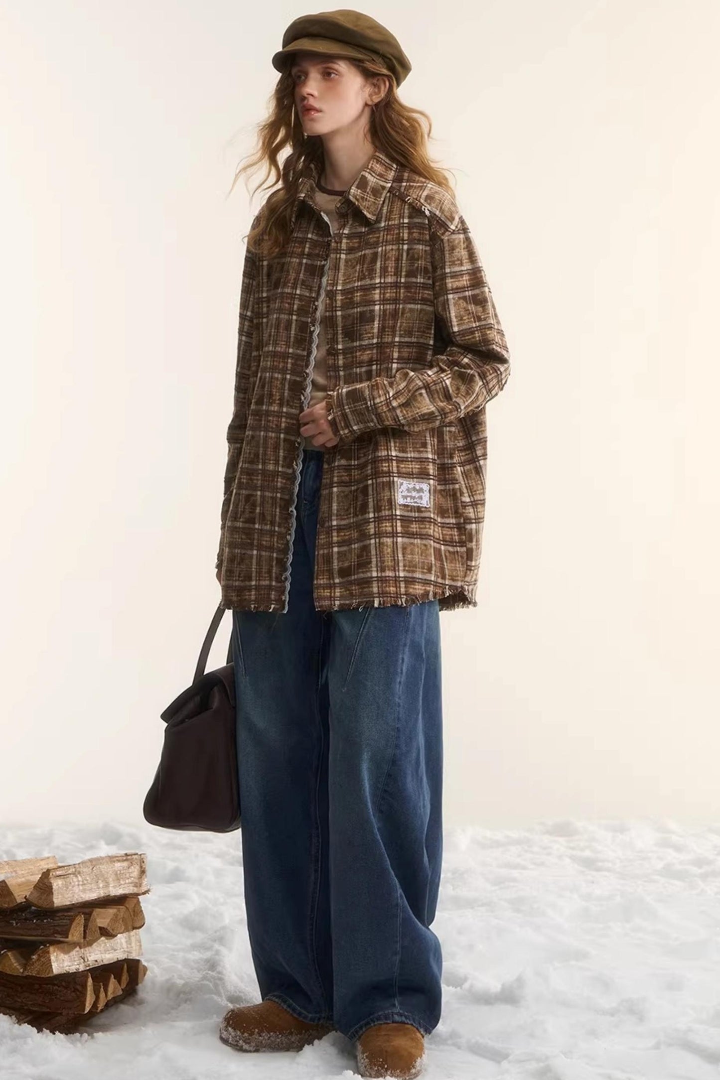 Lace-Trimmed Plaid Shirt