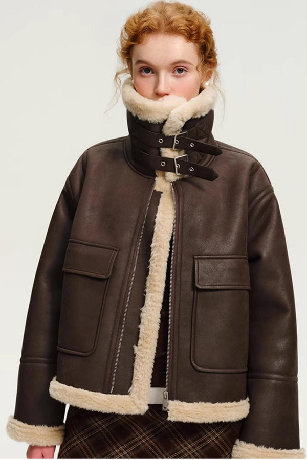 두꺼운 양모 라펠 재킷 