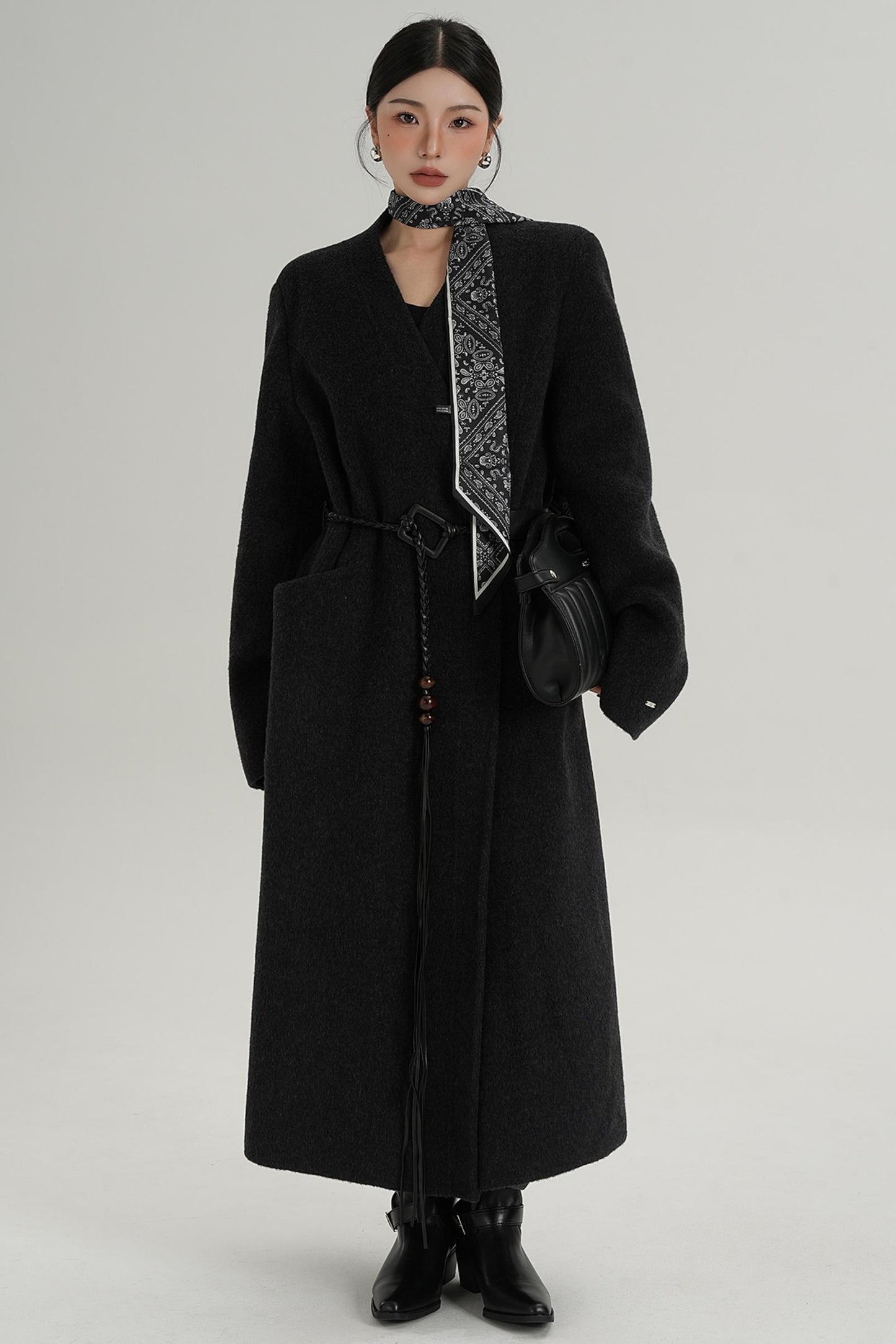 V-Neck Wool Trench Coat