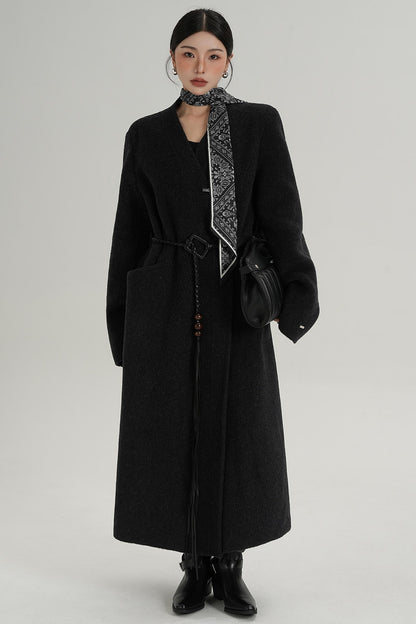V-Neck Wool Trench Coat