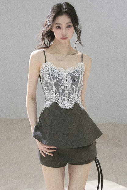 프렌치 레이스 여름 슈트 셋업