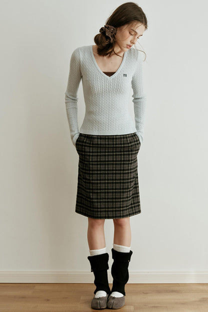 Retro Bias-Cut Plaid Skirt