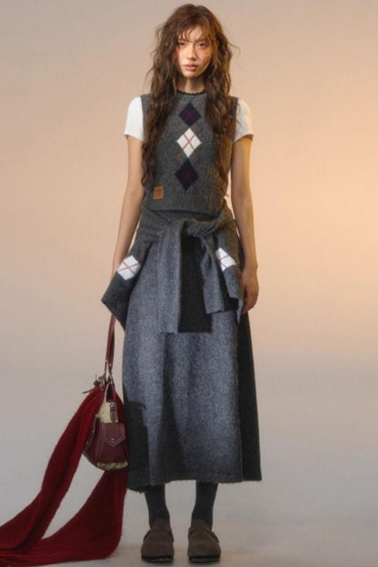 Floral Velvet Diamond Vest Skirt Set-Up