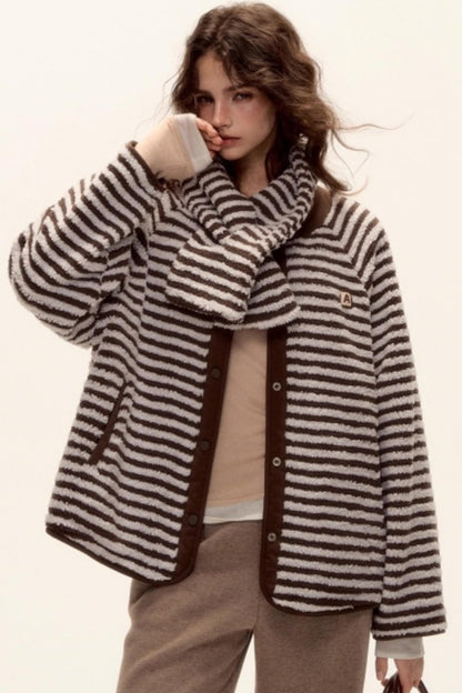 Retro Reversible Wool Coat Scarf Set