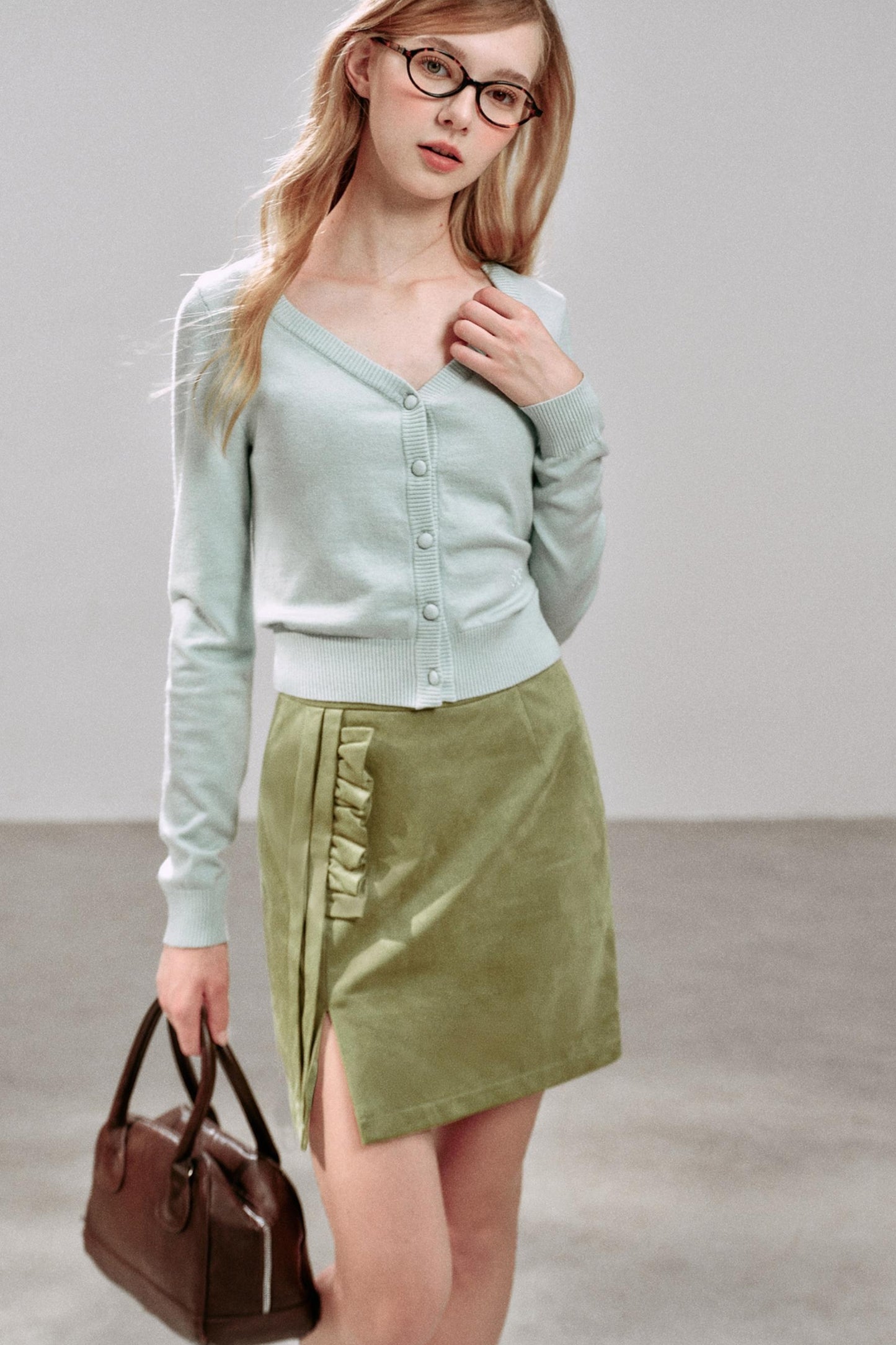 Green Polka Dot Ruffled Hip Skirt
