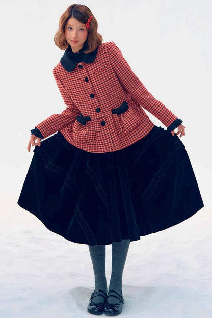 Red Plaid Woolen Coat