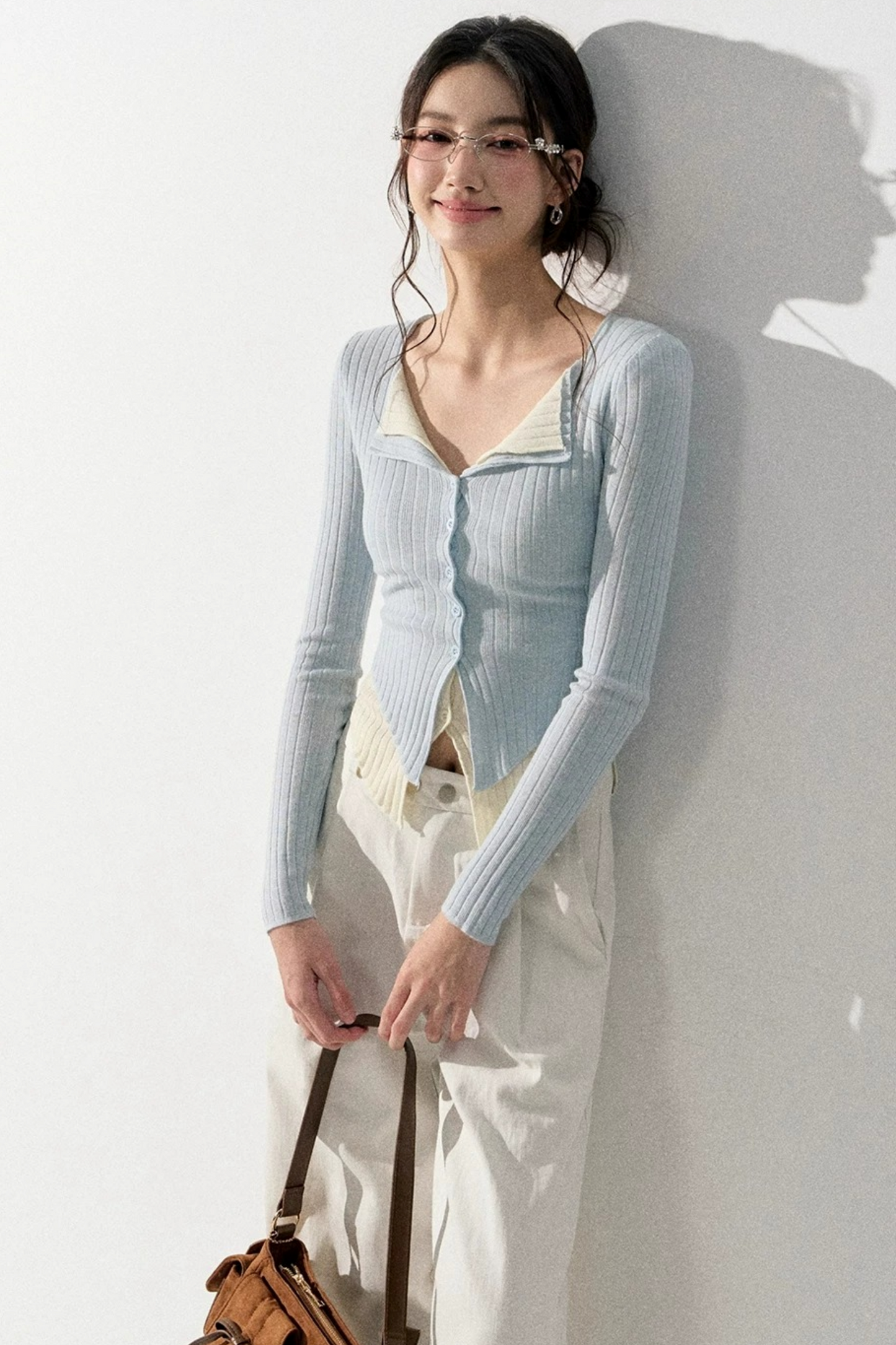 V-Neck Color-Blocked Knit Sweater