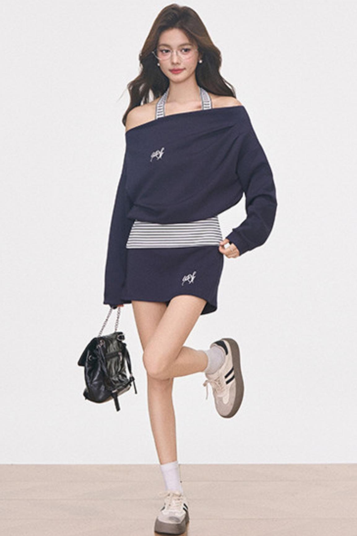 Gray Knitted Sporty Suit Set-Up