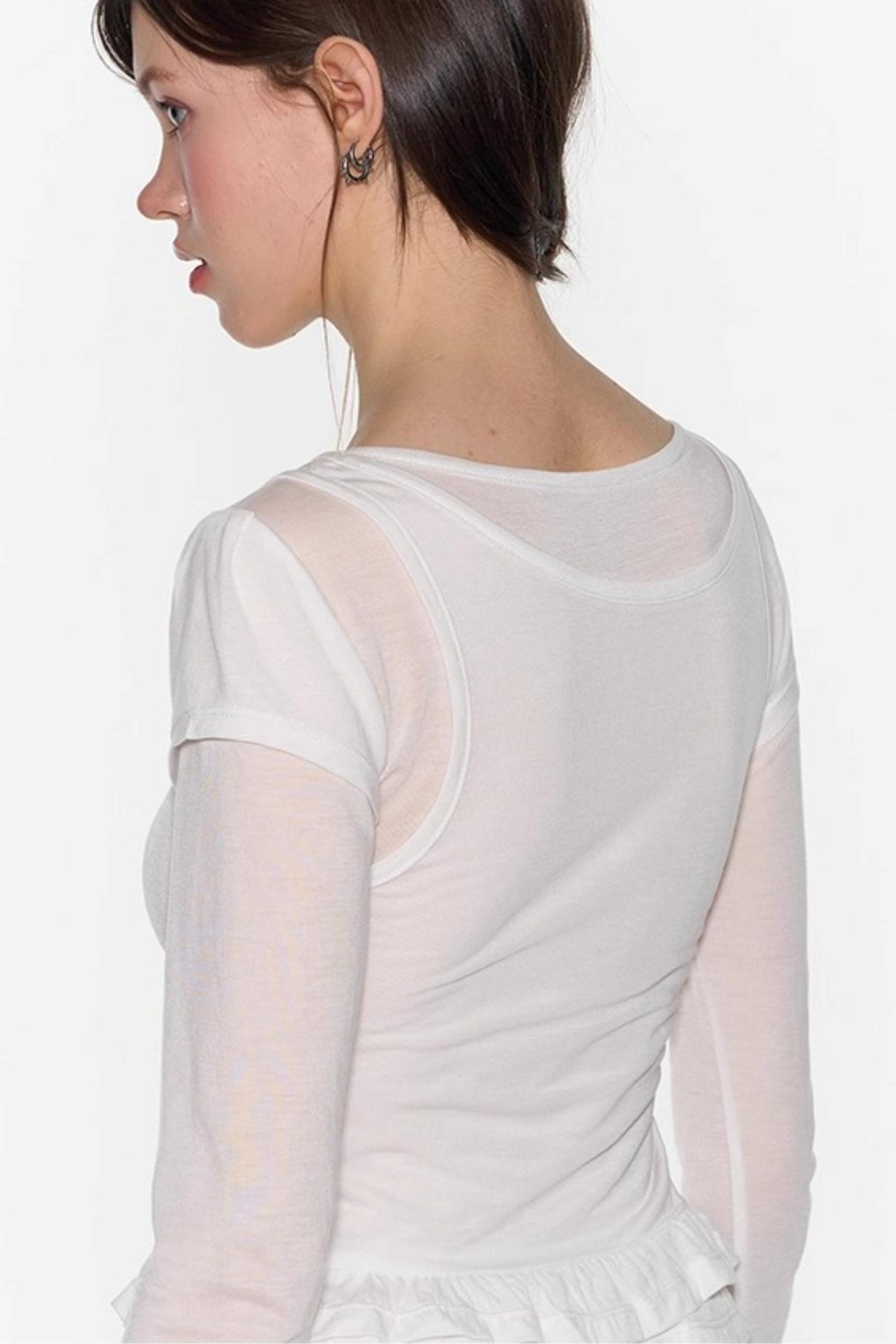 Ruffle Tencel Long-sleeved Top Set-Up